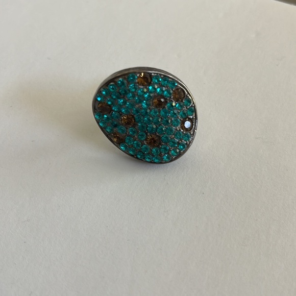 Teal and Chocolate Brown Rhinestone Adjustable Ring - Picture 2 of 3